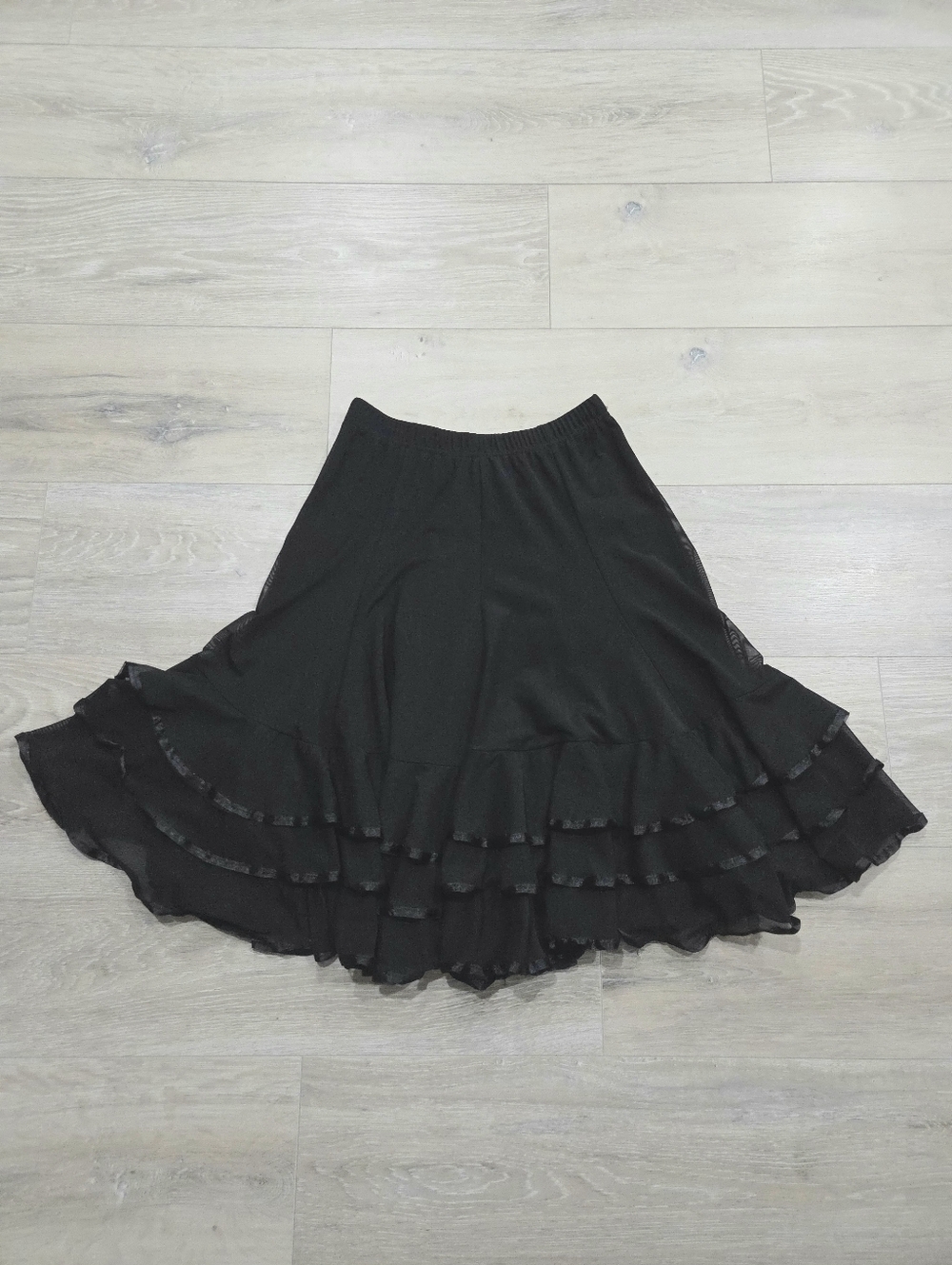 Black Ruffle Layered Skirt Pull On Stretch Mesh Small/Medium Whimsigoth